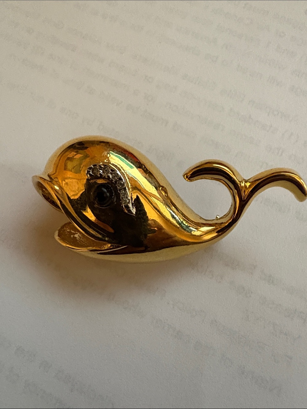Cute Whale Shaped Figural brooch Pin Gold Toned D'Orlan Signed - Vintage